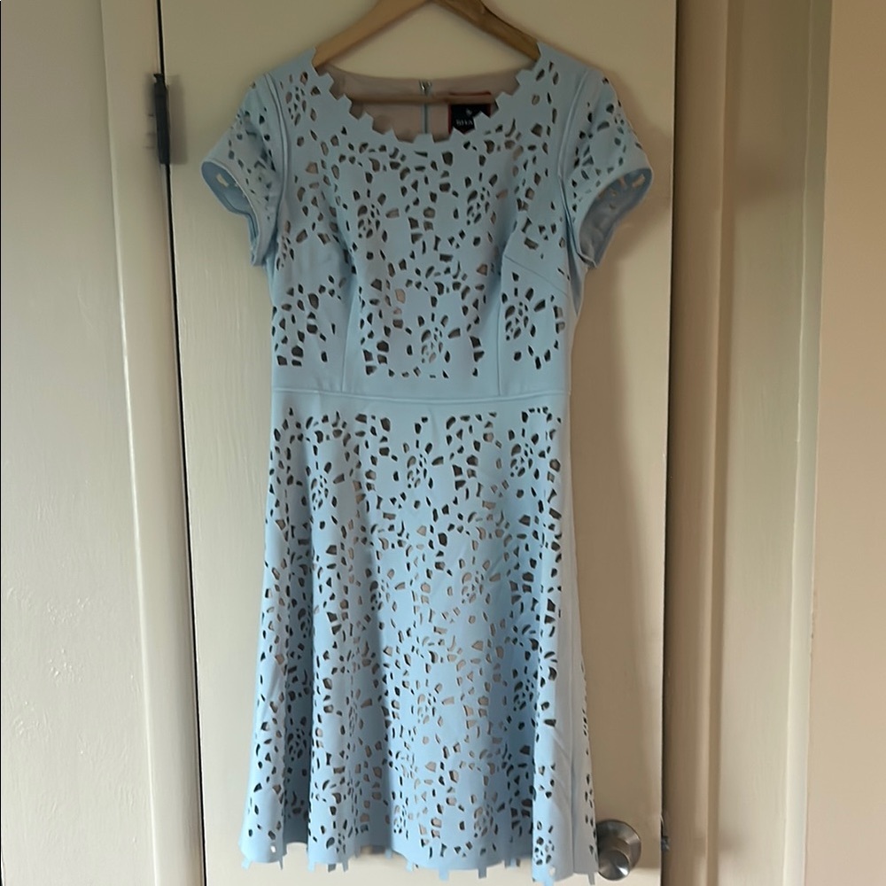 Blue Fit and Flare Midi Dress with Crew Neck—Focus by Shani